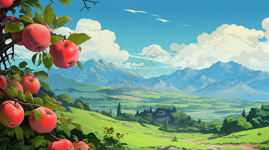 农场里的苹果树背景图片