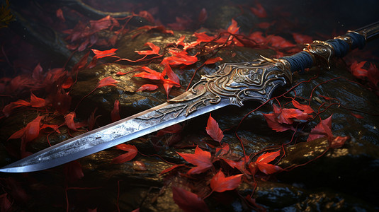 古剑素材落叶上的古剑插画