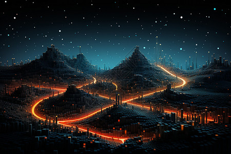 夜幕下的城市山脉图片