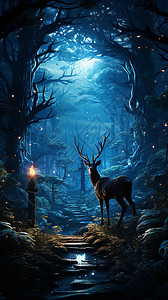 晚上森林的小鹿图片