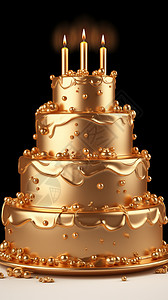 金色蛋糕点蜡烛的生日蛋糕插画