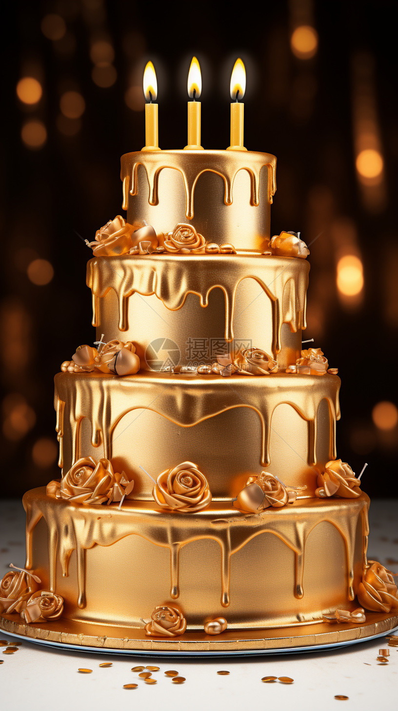 金黄色的生日蛋糕图片