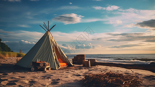 帐篷沙滩户外露营的帐篷背景