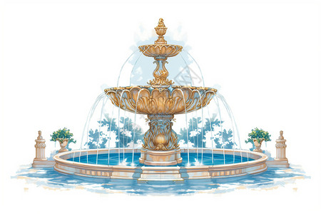 欧式水景欧式喷泉建筑插画