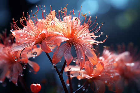 粉色百合花红蜘蛛百合花上的水滴设计图片