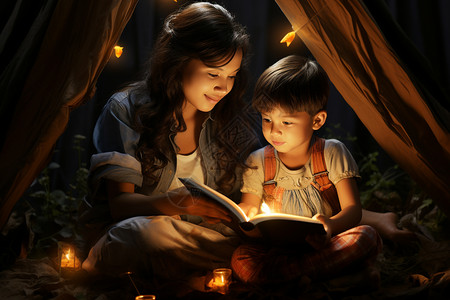 陪伴孩子读书的母亲背景图片