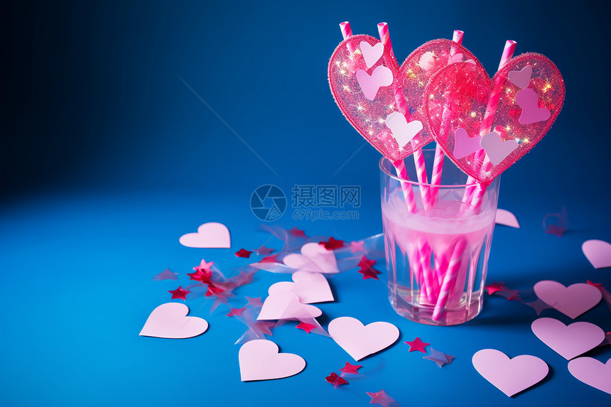 浪漫的粉色心形纸杯图片