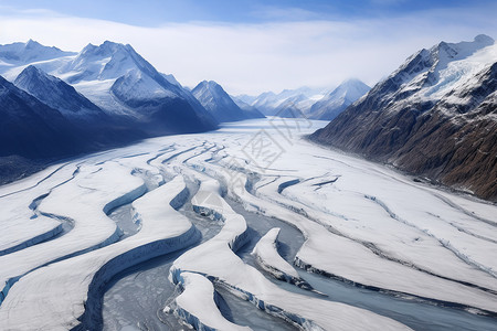 阿拉斯加雪山中的冰川河流背景图片