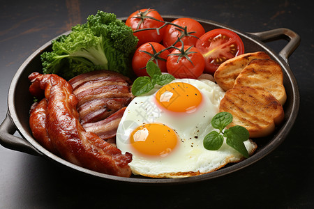 英式美食餐盘中的英式早餐背景