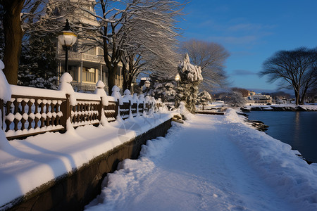 冬日白雪飘飘的美丽景观图片