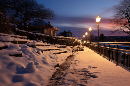 美丽的冬季白雪覆盖景观高清图片