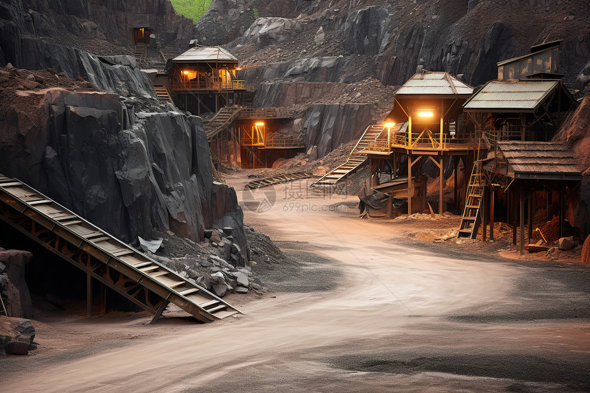 山峰中的煤炭矿场图片