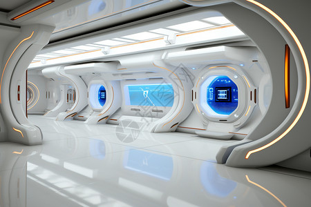 未来派太空船走廊内部高清图片