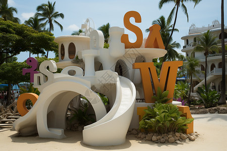度假园区的白色雕塑高清图片