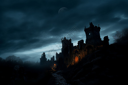古老神秘恐怖的黑暗城堡建筑设计图片