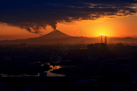 美丽的日落富士山景观图片
