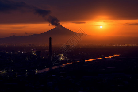 日落时富士山的美丽景观背景图片