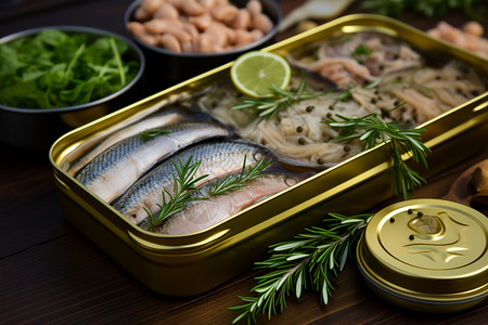 传统美食的鱼类罐头图片