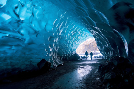 蓝色的冰川洞穴图片