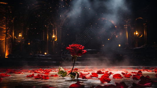 魔术舞台上的红色玫瑰背景图片