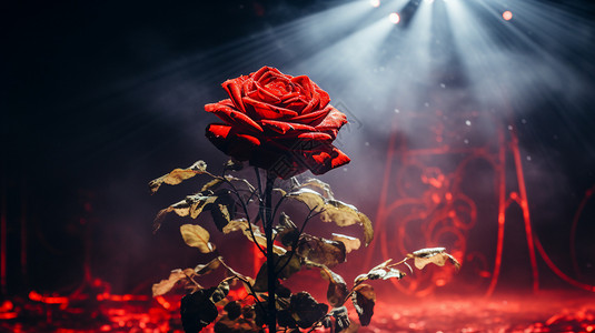 舞台聚光灯下的红色玫瑰图片