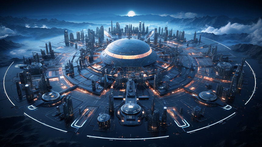 科幻的圆形未来城市基地图片