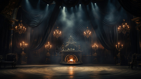 城堡舞台神秘暗黑的古典舞台设计图片