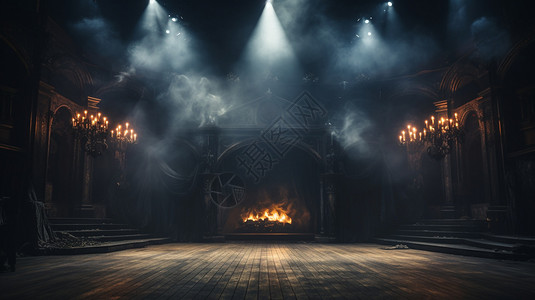 装饰神秘塔罗牌雾气弥漫的古典话剧舞台设计图片