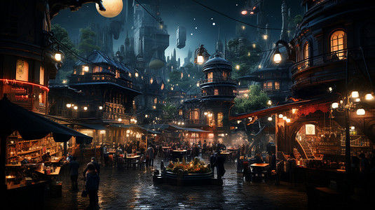 童话世界中的古典小镇背景图片