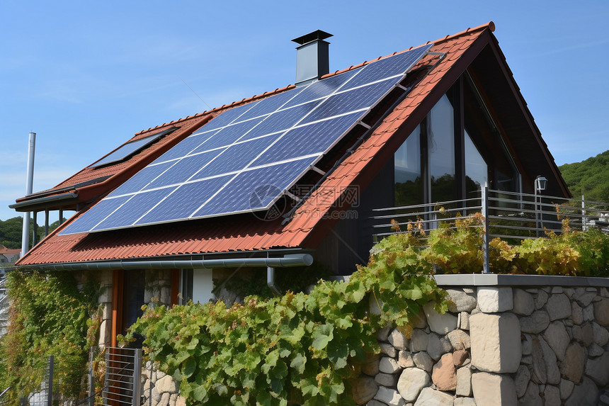 住宅屋顶的太阳能发电板图片
