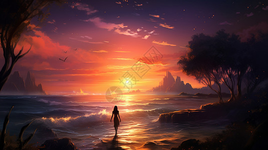 绚丽的海上日落背景图片