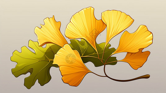 秋季的银杏叶插画背景图片