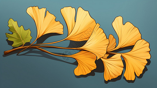 金黄色的银杏叶动画插画图片
