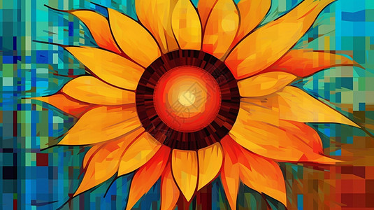 艳丽的向日葵抽象像素画背景图片