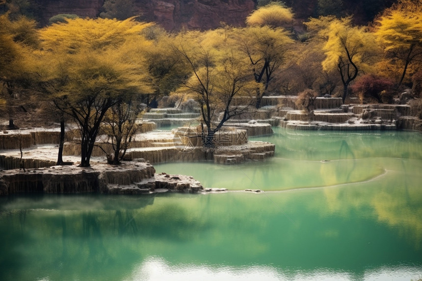 奇特的湖中岩石景观图片