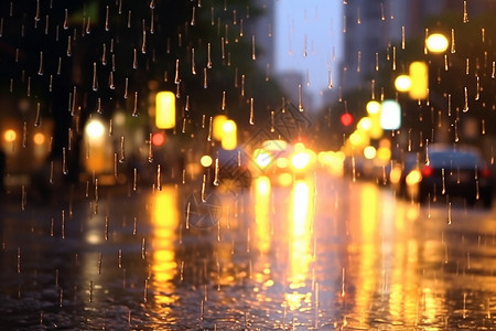 雨中模糊的城市街道背景图片