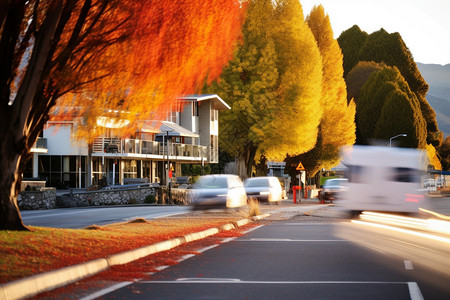 秋季金黄色的城市街道背景图片