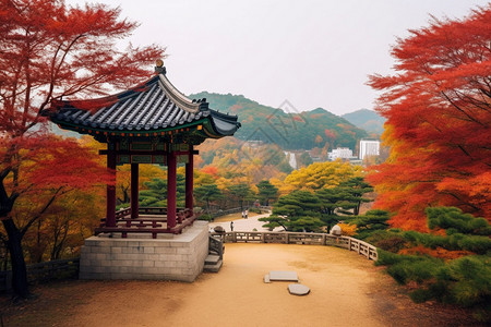 秋季美丽的山顶凉亭高清图片