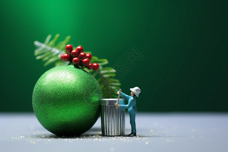 圣诞节装饰球下的创意小人背景图片