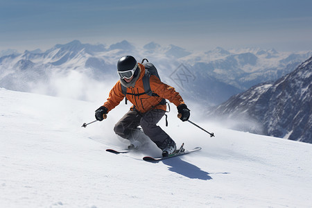 滑雪男子起跳的瞬间高清图片