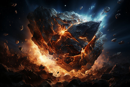 火山巨石小行星坠落地面插画
