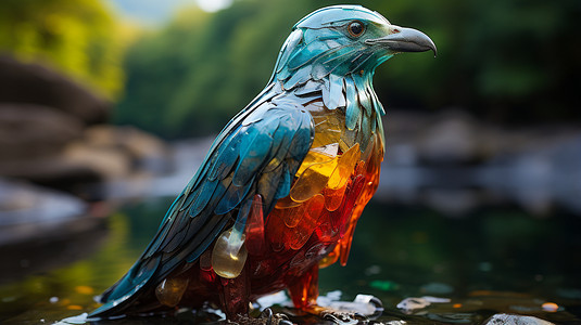 彩色塑料鸟在水里图片