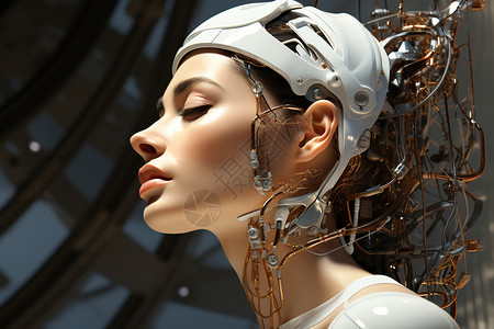 人工皮肤未来的时空中工程师戴着头盔设计图片