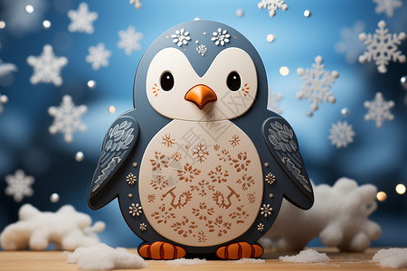 可爱企鹅在雪地中披着暖和的外套图片