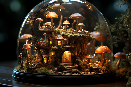 小人与蘑菇屋背景图片
