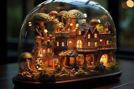 小蘑菇房子发光的奇幻蘑菇小屋背景