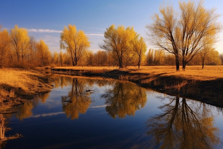 秋季金黄色的湿地公园图片