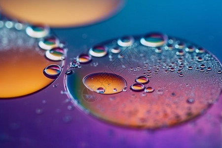五彩透明飘带五彩缤纷的油滴水泡创意背景设计图片