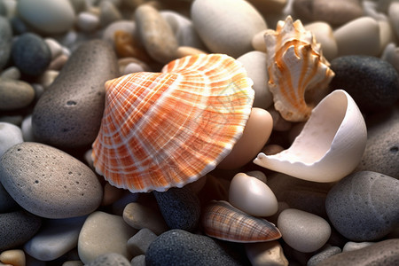 鹅卵石上的贝壳图片