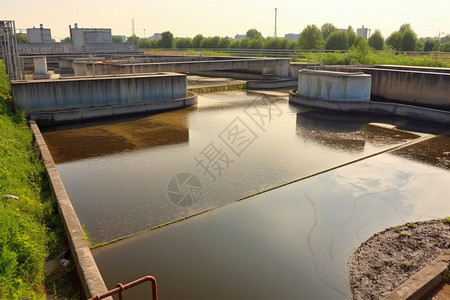 污水处理厂的污泥池高清图片